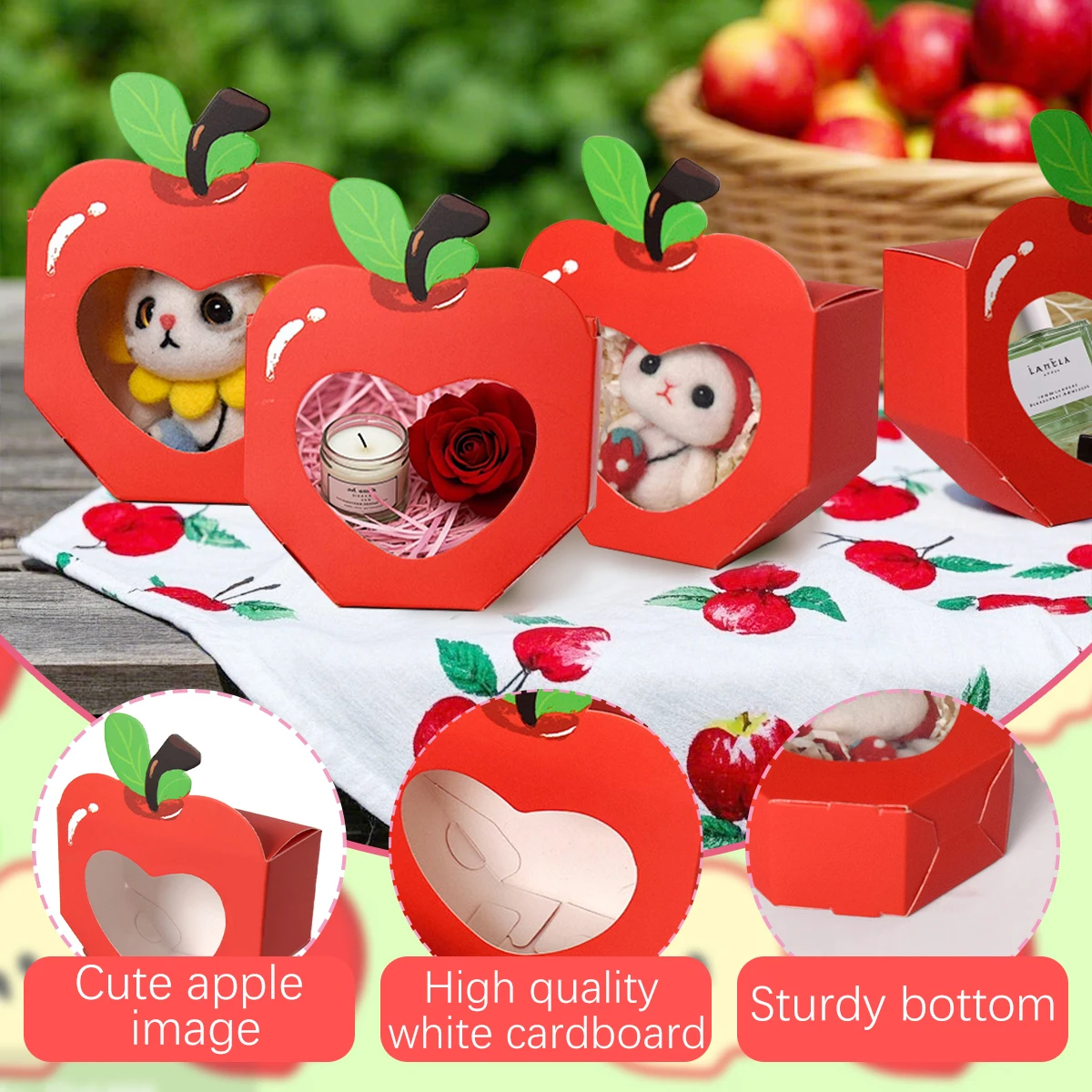 Event Party Box - 10/20個入りアップル型窓付きキャンディボックス、ハート型ウィノウギフトボックス、ミニ赤いスナック菓子用紙製ホルダー、学校、誕生日、結婚式、パーティーの記念品に