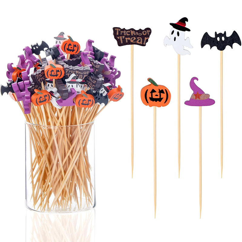 Centerpiece Stick - 50/100 個ハロウィンパーティーつまようじ使い捨て竹串カボチャゴーストフルーツフォークケーキデザートカクテルスティック装飾