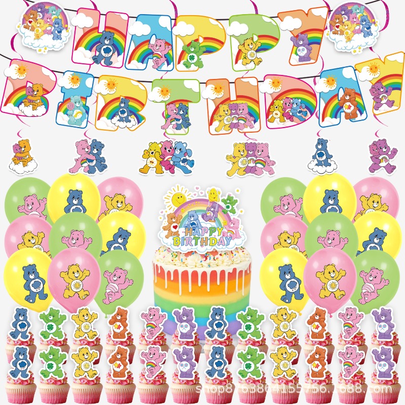 Event Supplies - 新しい可愛い漫画ケアベアのテーマ誕生日シーンデコレーション用品パーティーグッズデコレーションバナーバルーンセット
