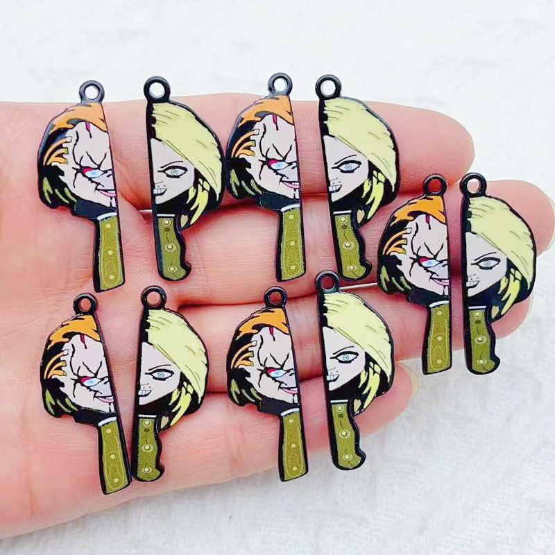 Party Favor Bag - 10 個漫画ピエロ面白いカップル片面アクリルジュエリー DIY アクセサリーバッグキーホルダーペンダント