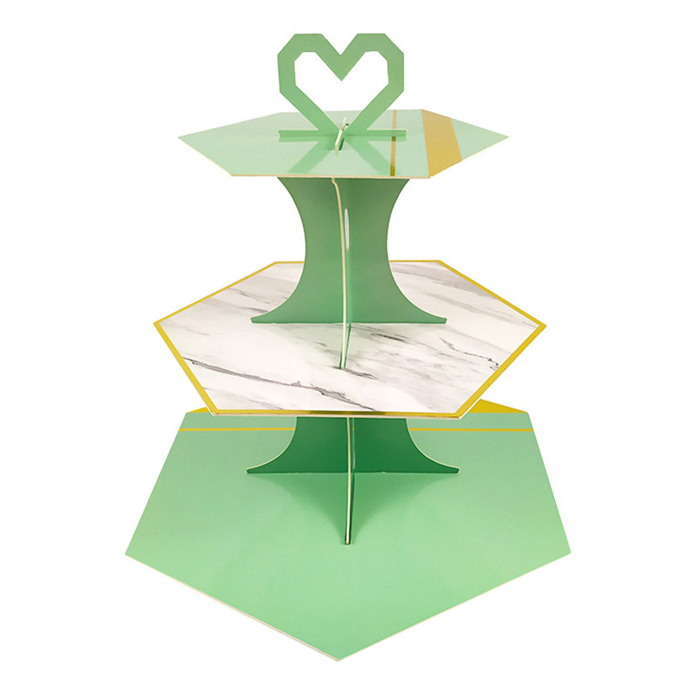 Cupcake Stand Tier - 2個入り大理石模様ペーパーケーキスタンド 3段六角形使い捨てカップケーキスタンド パーティー、結婚式、シャワー、ベーカリーディスプレイ用