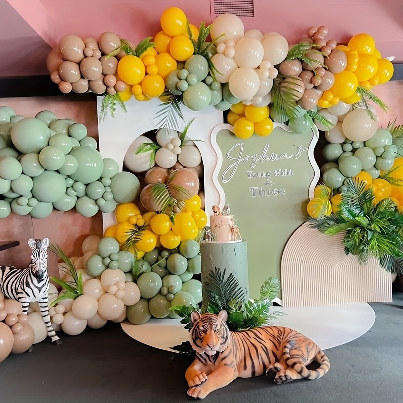 Balloon Arch Kit - 146個入りセージグリーンイエローバルーンアーチキット、マスタードイエローブラウンヌードタンサンドホワイトバルーン、テディベアシャワー、ブライダルシャワー、サファリジャングル、誕生日、性別発表、蜂テーマパーティーのデコレーション、DIY雰囲気作りバルーン