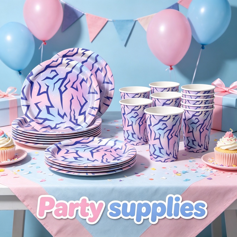 Table Cloth Disposable - ホットアニメ映画 K-pop ピンクと紫の使い捨てテーブルクロス食器紙コッププレートナプキン誕生日パーティーシーン装飾キット新