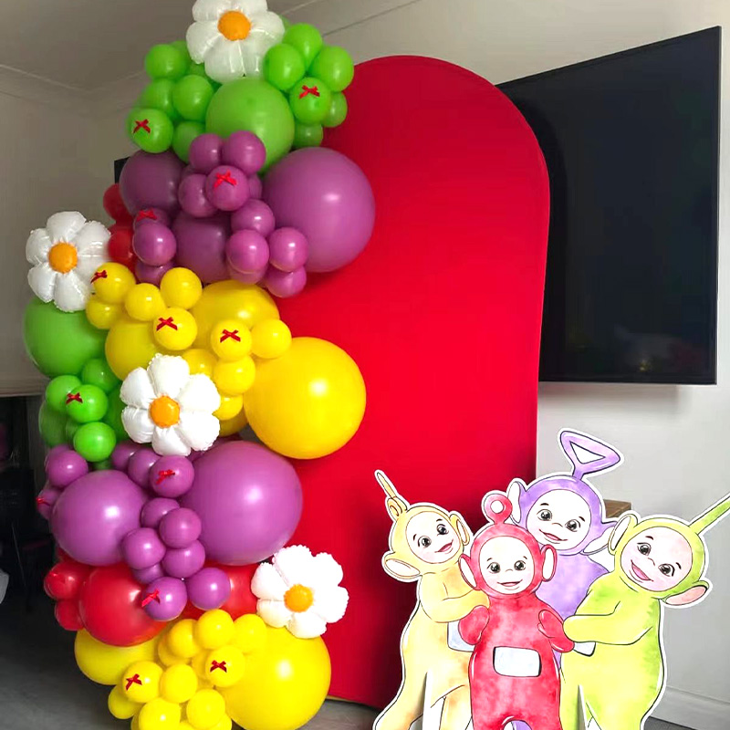 Balloon Arch Kit - テレタビーズをテーマにしたバルーンアーチチェーン、フォイルマイラー、ティンキーウィンキー、ディプシー、ラーラー、ポー、幼児の誕生日フォトブース用ラテックス付き