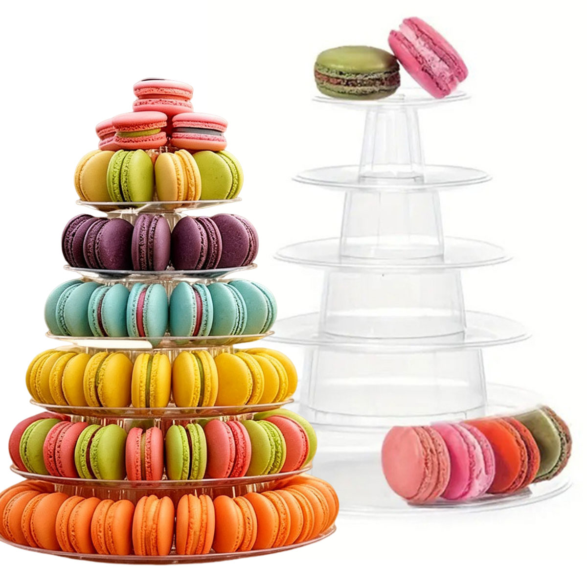 Cupcake Stand Tier - 1PC 6段丸型プラスチック製透明ケーキスタンド – デザート、カップケーキ、ペストリー用の透明マカロンタワーディスプレイラック、ZSY