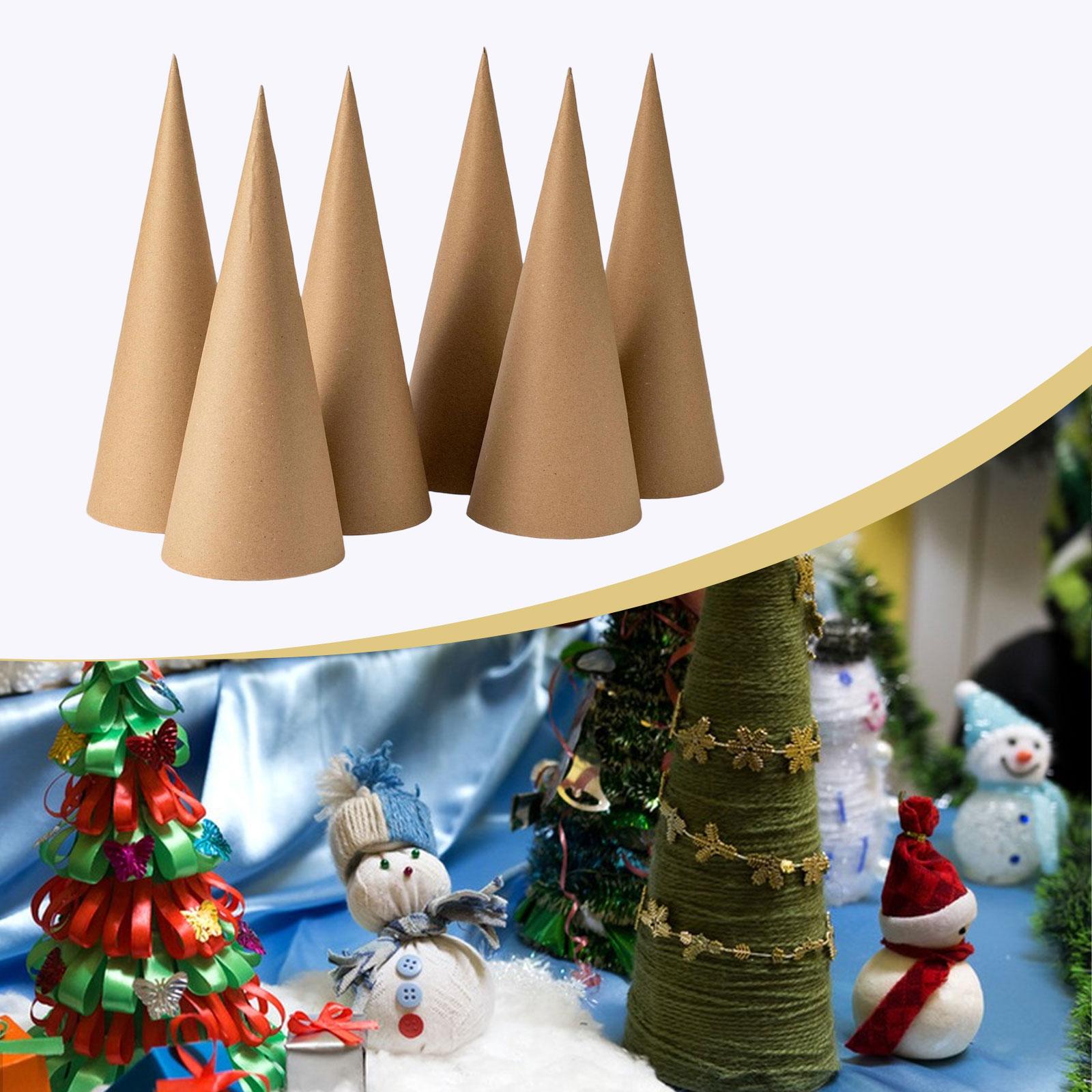 Party Hat Cone - 6個のクラフト紙製マシェコーン、クリスマスツリーの飾り、DIYアートプロジェクト用のオープンボトム、クリスマスノーム、ホリデーホームパーティーハット