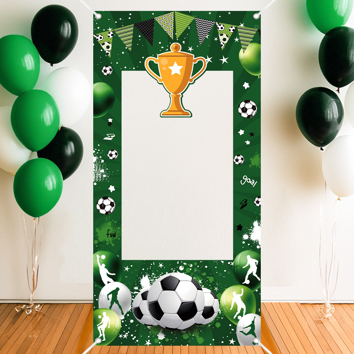Photo Booth Frame - 1pc グリーンサッカー装飾フォトブースフレーム誕生日スポーツ行進パーティー装飾背景