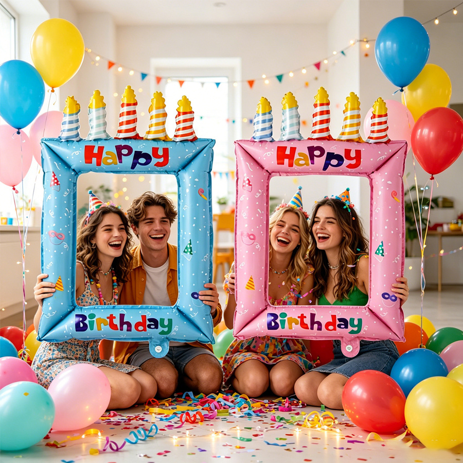 Photo Booth Frame - 28インチ プリンセステーマバルーンフォトフレーム - ホイルセルフィーブース小道具、誕生日のお祝い、誕生日デコレーション写真撮影用小道具