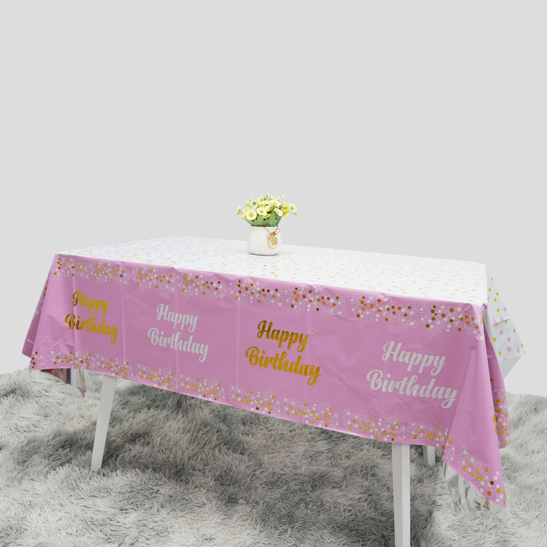 Table Cloth Disposable - ハッピーバースデー使い捨てテーブルクロス ドットスター柄 長方形デスククロス 拭けるテーブルカバー 誕生日パーティー ベビーシャワー装飾用