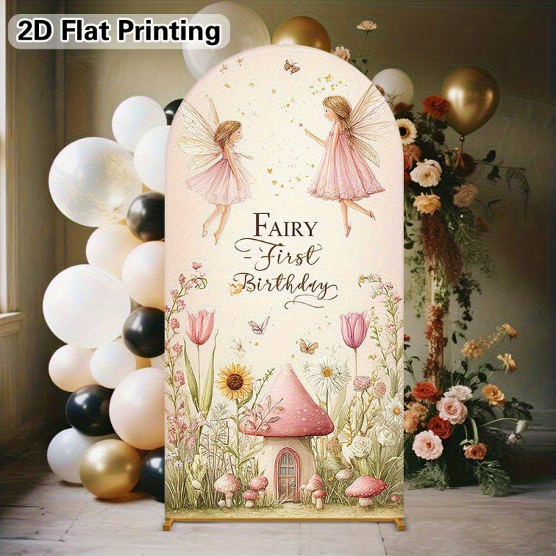 Event Launch Party - VIKAMA フェアリー 1歳の誕生日 アーティスティックアーチ型写真背景幕 企業イベントや展示会、製品発表会に最適