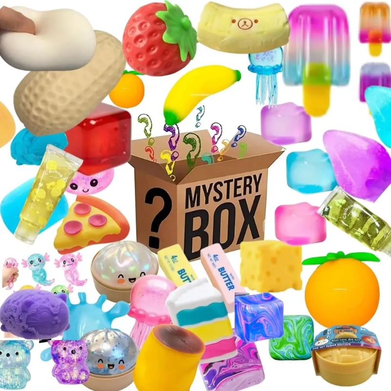 Event Party - 100個以上入りサプライズボックスおもちゃ、ストレス解消グッズ詰め合わせ、スクイーズフィギュア、ブラインドボックス、楽しいミステリー、フィジェット、ストレス解消サプライズ