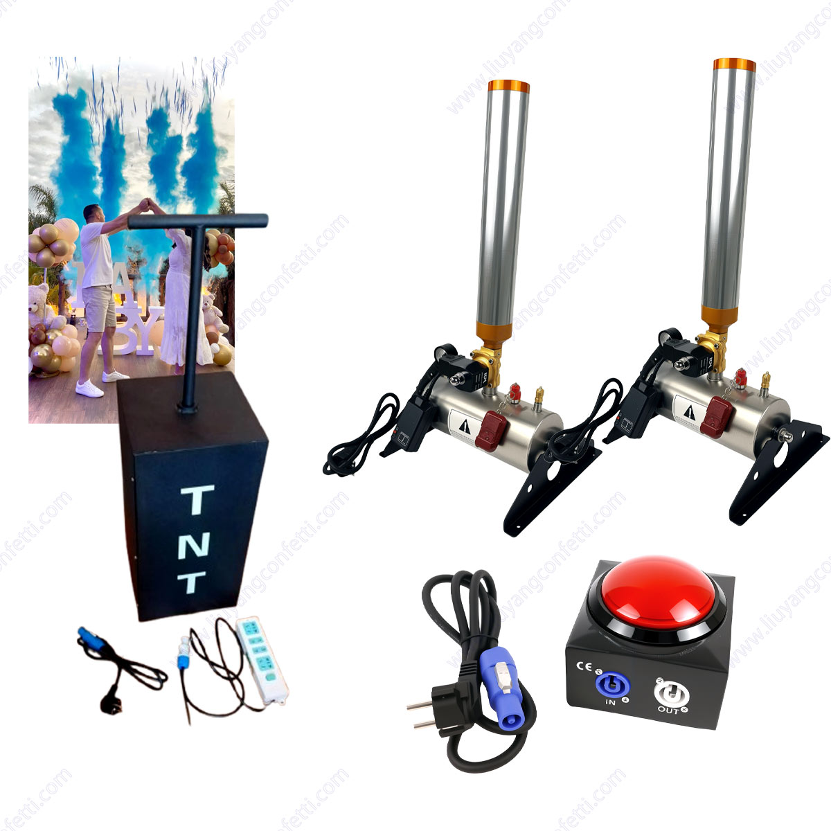 Confetti Cannon Tube - TNT性別発表電動キャノン紙吹雪カラースモークホーリーパウダーマシンベビーセットベビーシャワーブルーピンク男の子または女の子ゲームイベント
