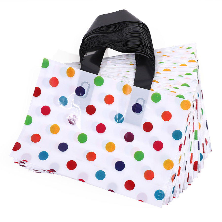 Party Event Supply Store - 18 個水玉模様のトートバッグ厚みのある大型プラスチックギフトバッグハンドル付き衣料品店包装袋ビジネス用品