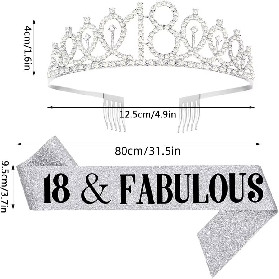 グリッターシルバーバースデーティアラクラウンサッシュ女性女の - Birthday Sash Glitter のレビューと価格