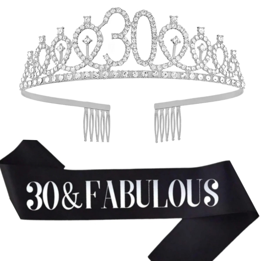 グリッターシルバーバースデーティアラクラウンサッシュ女性女の - Birthday Sash Glitter のレビューと価格