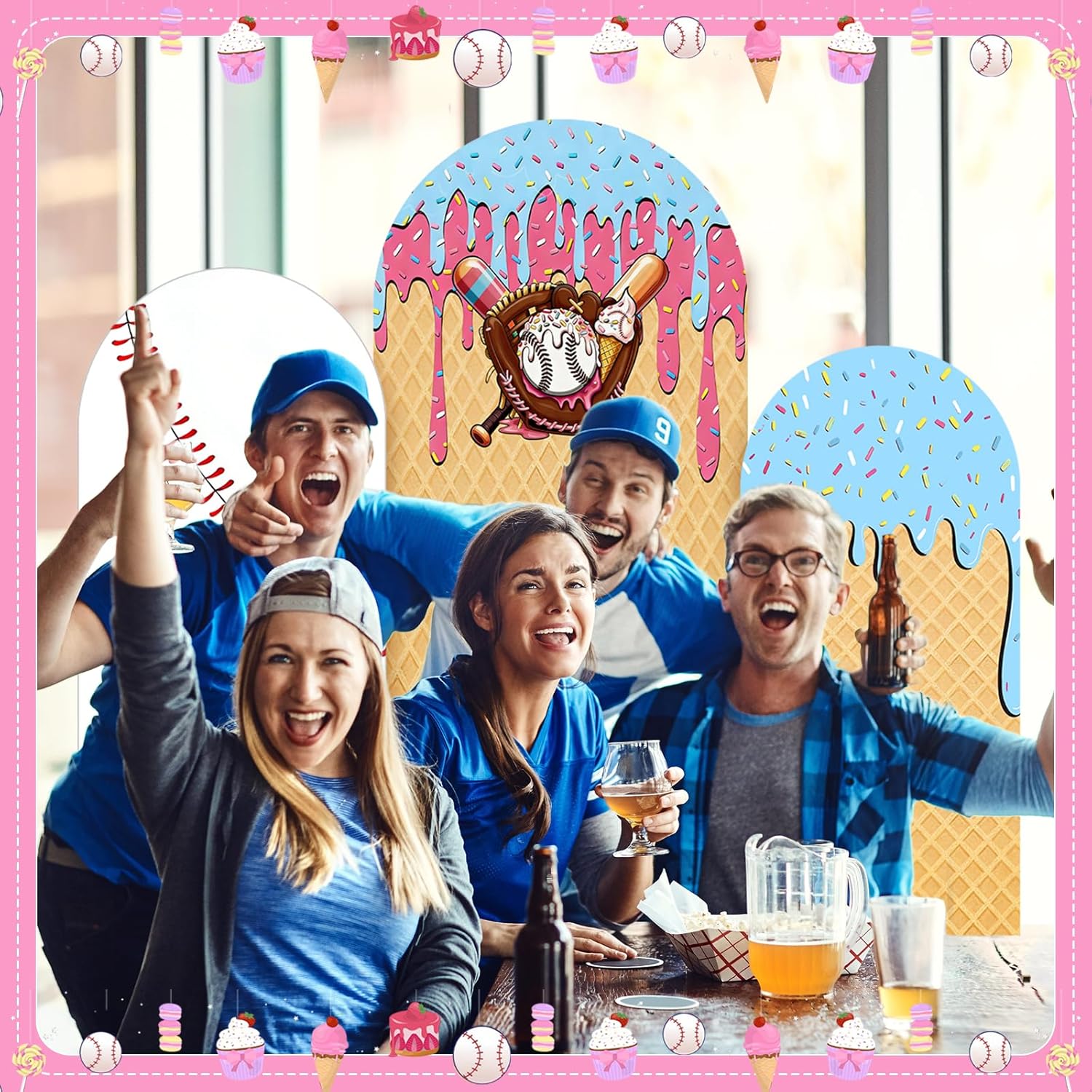 野球アイスクリームドリップアーチ背景カバースポーツパーティー - Dessert Table Backdrop のレビューと価格
