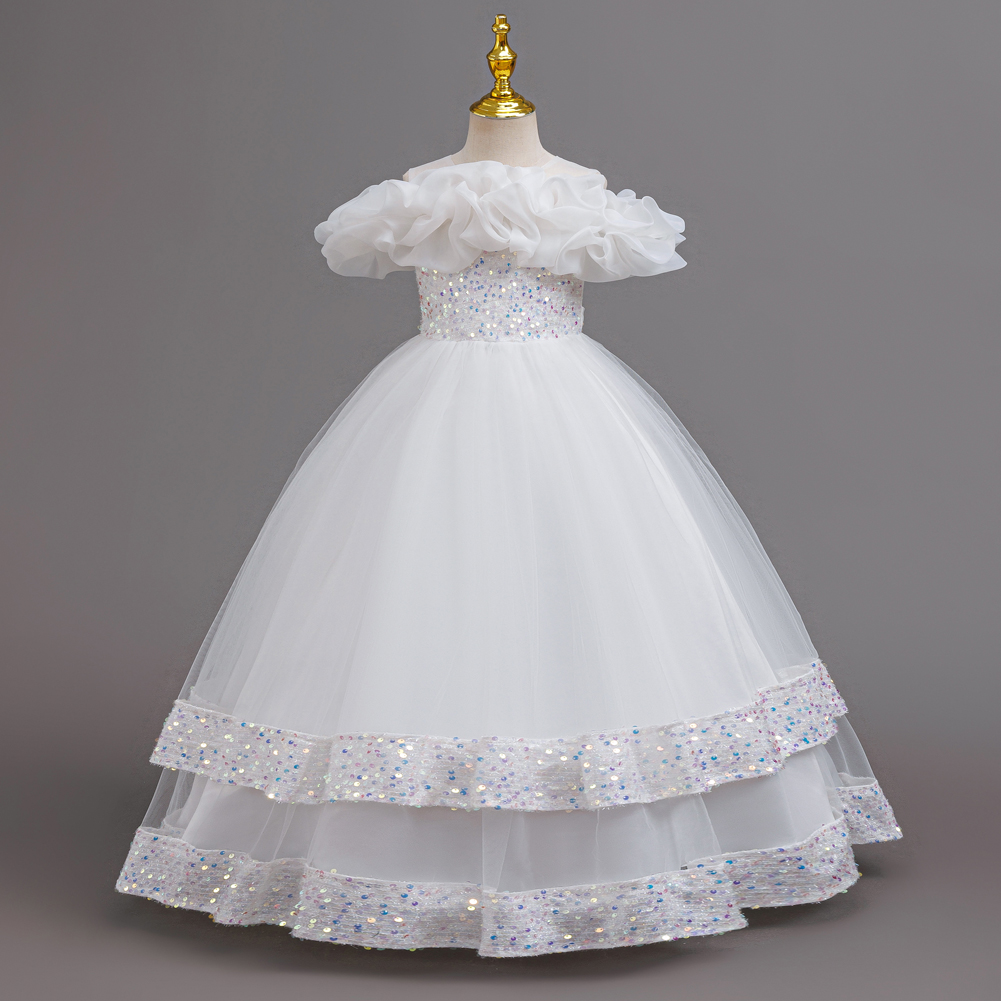 女の子用プリンセスオフショルダーラッフルチュールドレス、スパ - Glitter Tablecloth のレビューと価格