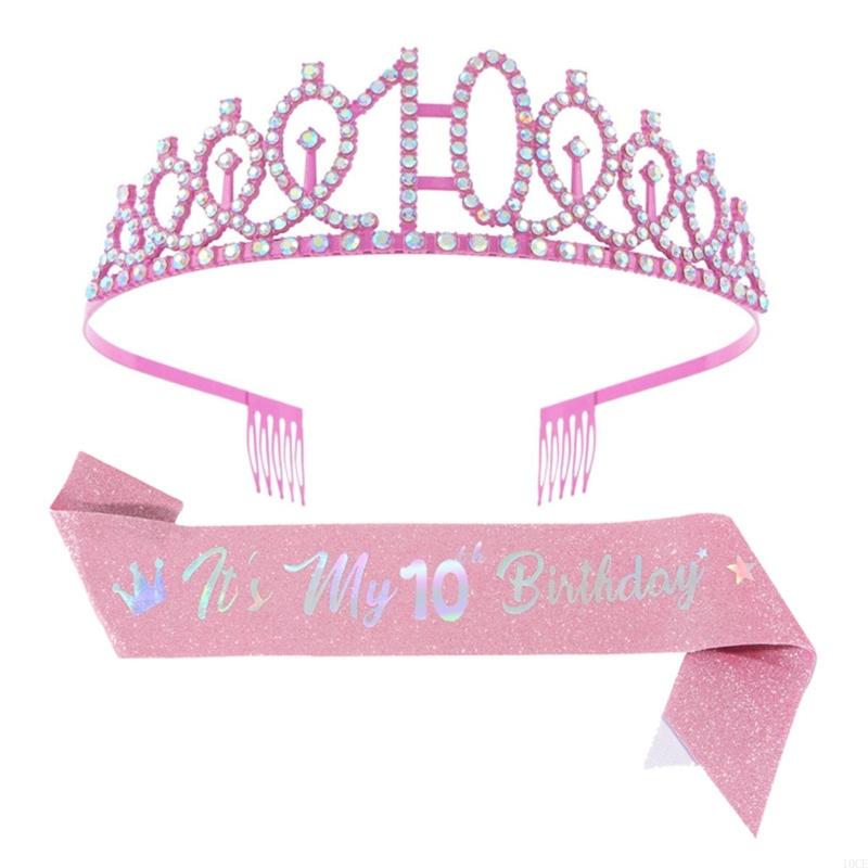 キラキラピンクの誕生日ティアラとサッシュセット ガールズパー - Birthday Sash Glitter のレビューと価格