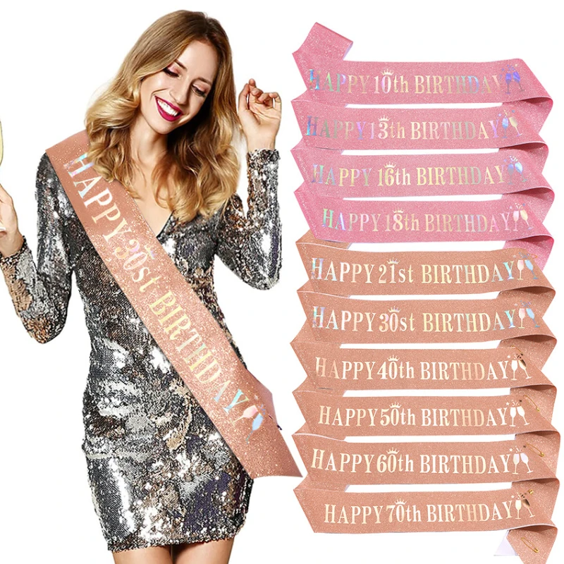 誕生日パーティー用のグリッターサッシ、女の子と女性のための装 - Birthday Sash Glitter のレビューと価格