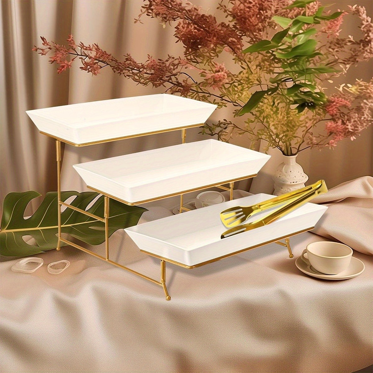 白い段付きサービングスタンド+トング、カップケーキ、ドーナツ - Cupcake Stand Tier のレビューと価格