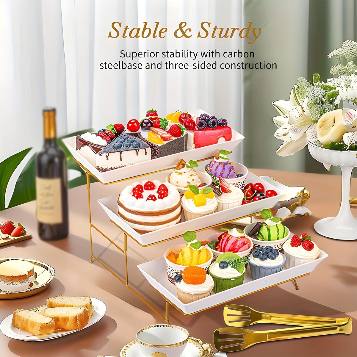 白い段付きサービングスタンド+トング、カップケーキ、ドーナツ - Cupcake Stand Tier のレビューと価格