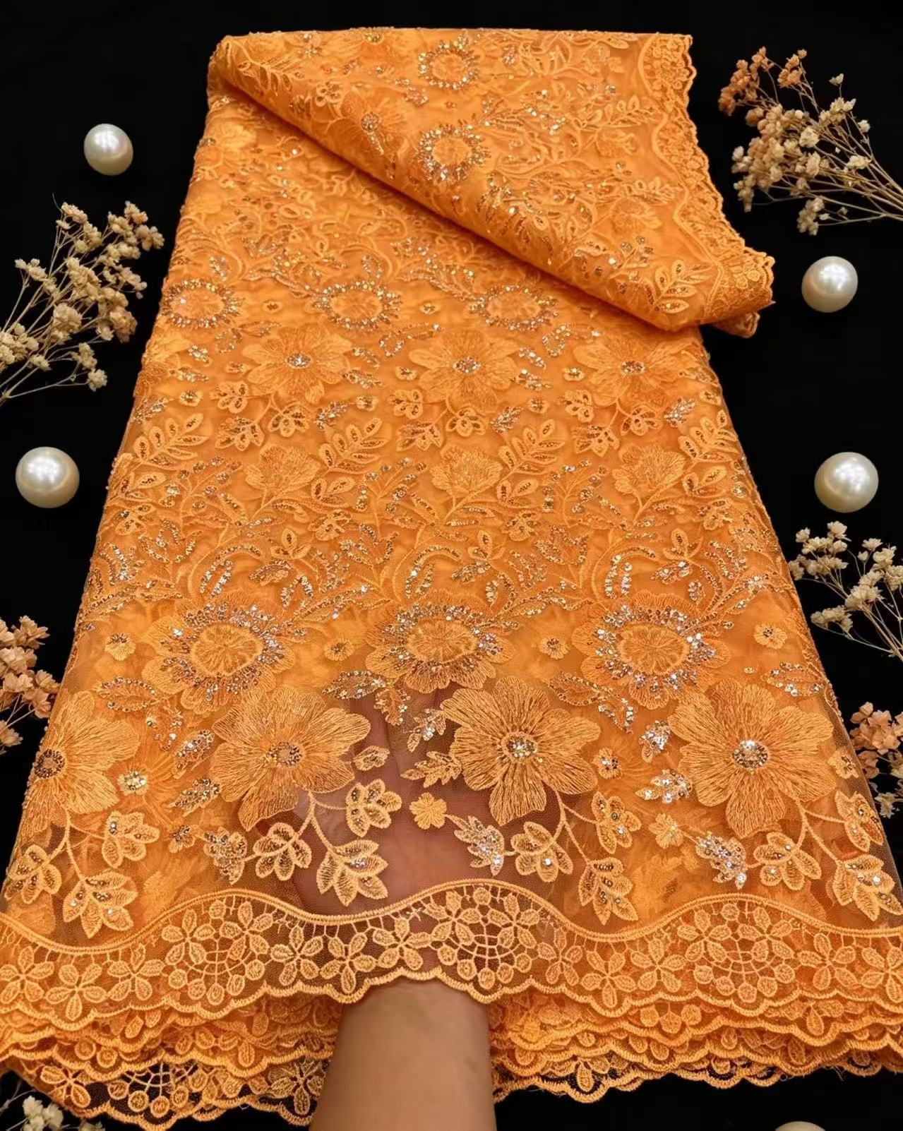 純粋なフレンチチュールネットスパンコールレース生地高品質 2 - Glitter Tablecloth のレビューと価格