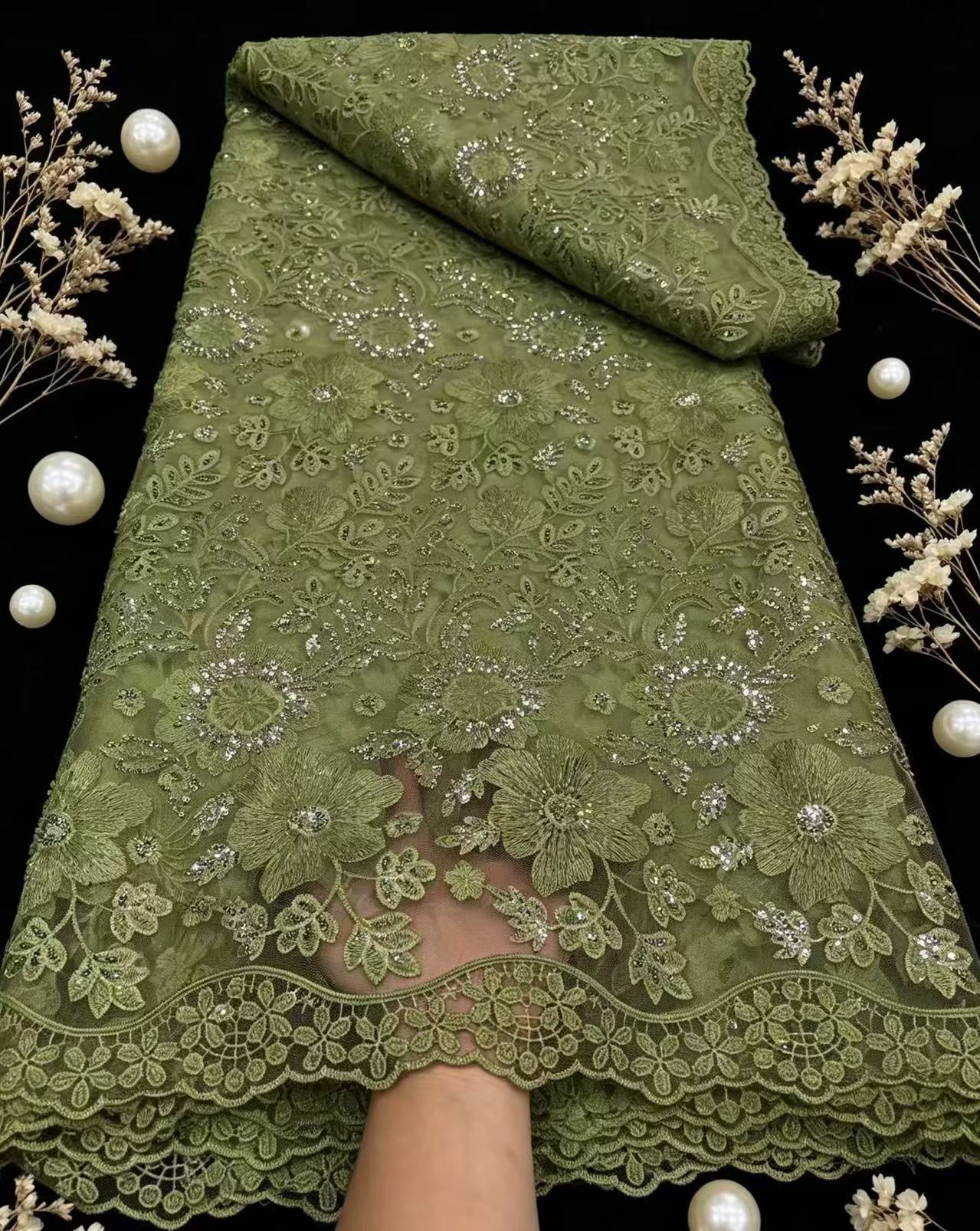 純粋なフレンチチュールネットスパンコールレース生地高品質 2 - Glitter Tablecloth のレビューと価格