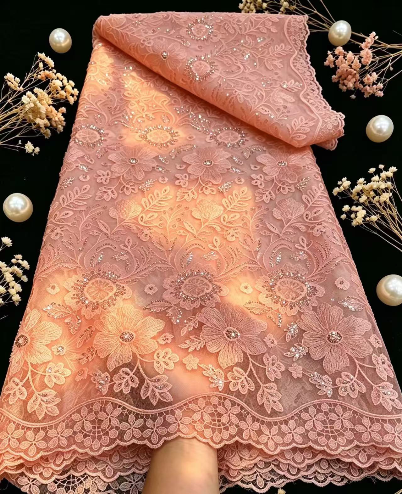 純粋なフレンチチュールネットスパンコールレース生地高品質 2 - Glitter Tablecloth のレビューと価格