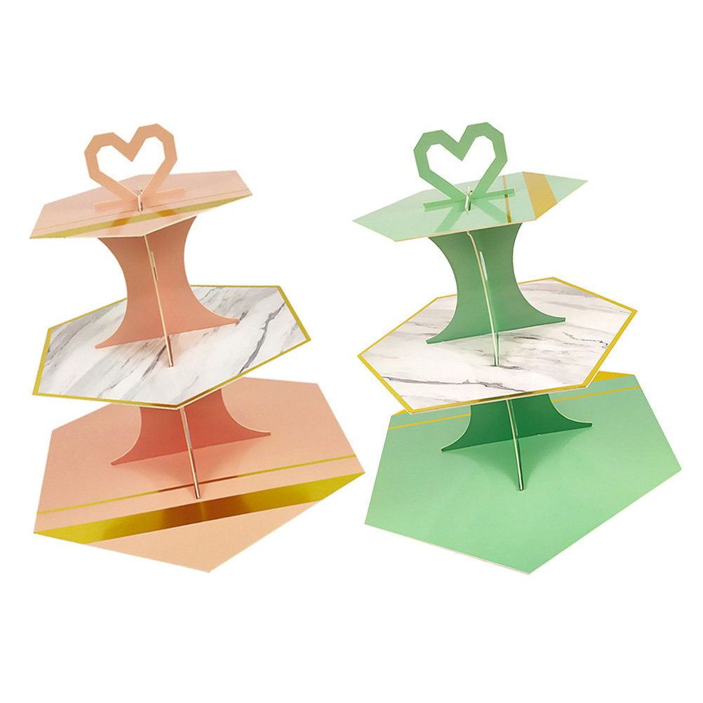 2個入り大理石模様ペーパーケーキスタンド 3段六角形使い捨て - Cupcake Stand Tier のレビューと価格