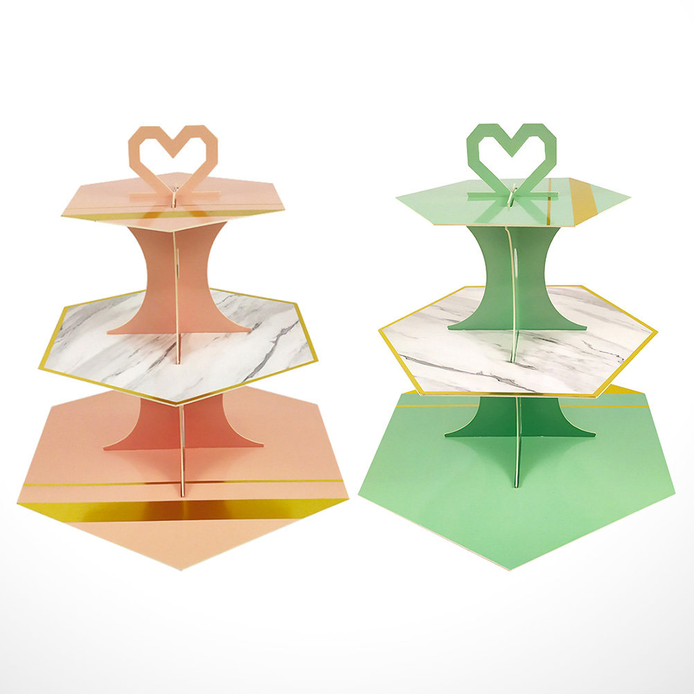 2個入り大理石模様ペーパーケーキスタンド 3段六角形使い捨て - Cupcake Stand Tier のレビューと価格