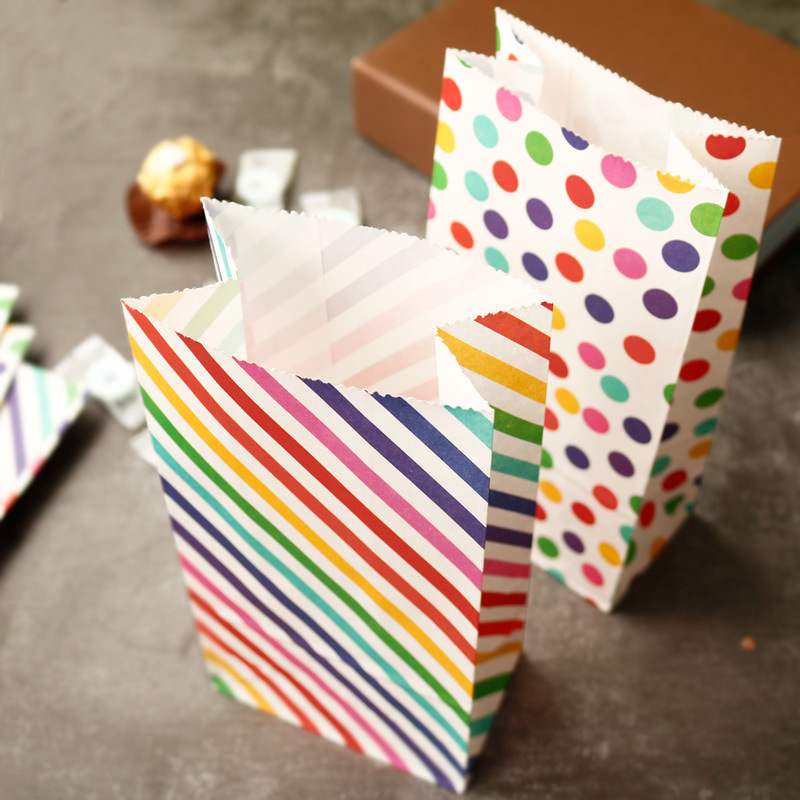 小さな紙袋レインボープリントキャンディクッキーバッグピンクブ - Event Party Box のレビューと価格