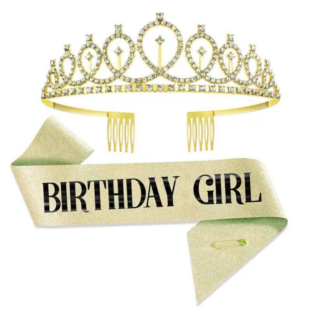 2個セット 新しいグリッター誕生日パーティー クラウンサッシ - Birthday Sash Glitter のレビューと価格