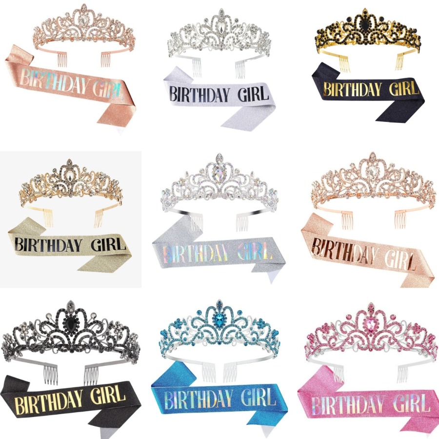 2個セット ラインストーン クリスタル クラウン ティアラ  - Birthday Sash Glitter のレビューと価格