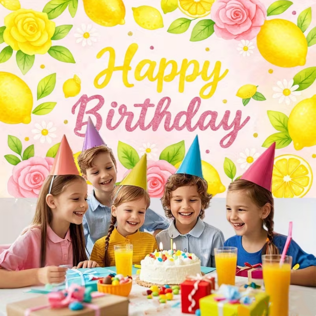 レモン誕生日パーティーデコレーション背景ブルーセラミックタイ - Dessert Table Backdrop のレビューと価格