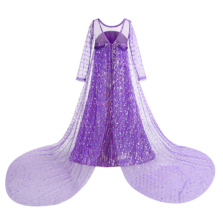 エルサパープルハロウィンドレス女の子フロアレングススパンコー - Glitter Tablecloth のレビューと価格