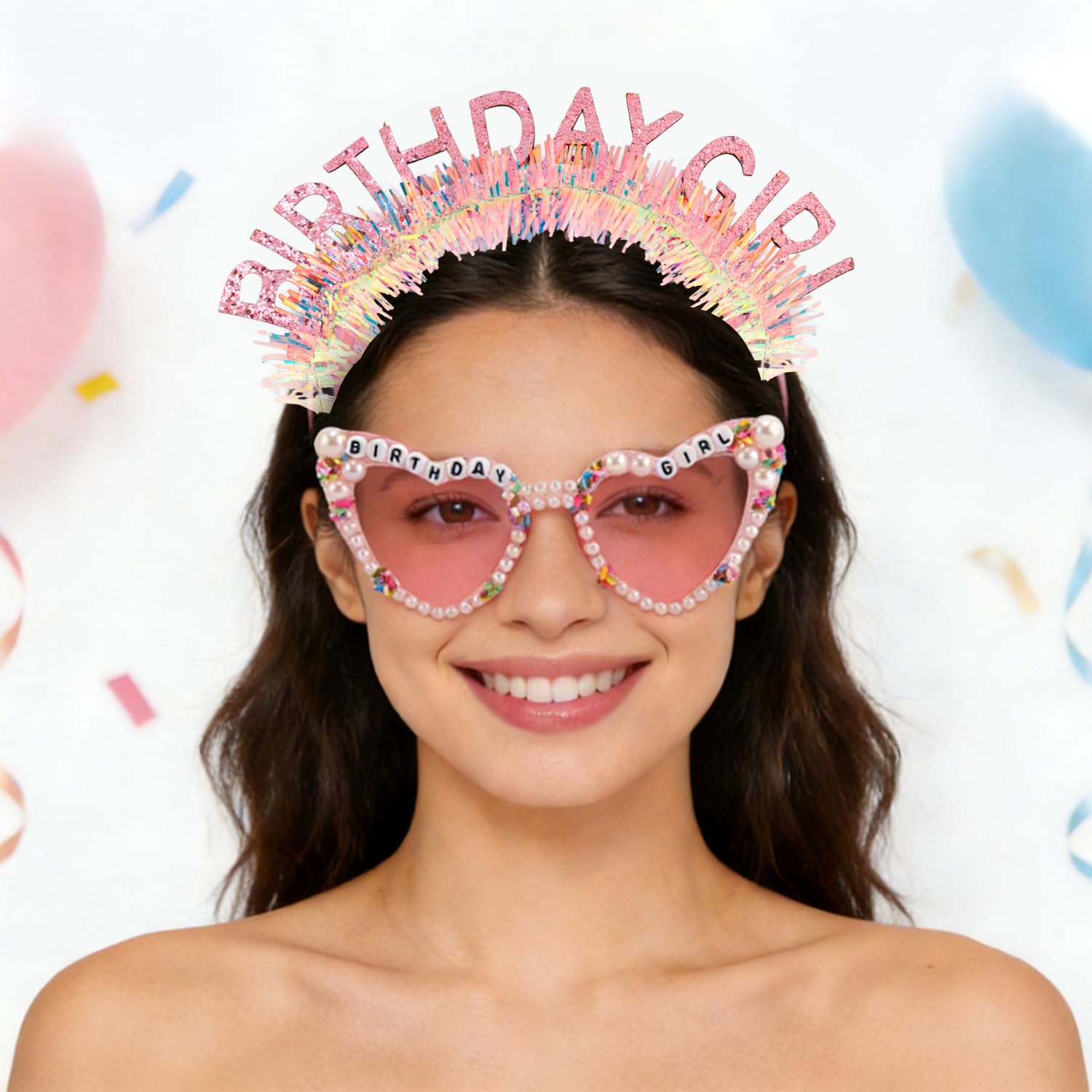誕生日ガールヘッドバンドサッシュサングラスセット、ピンクの誕 - Birthday Sash Glitter のレビューと価格