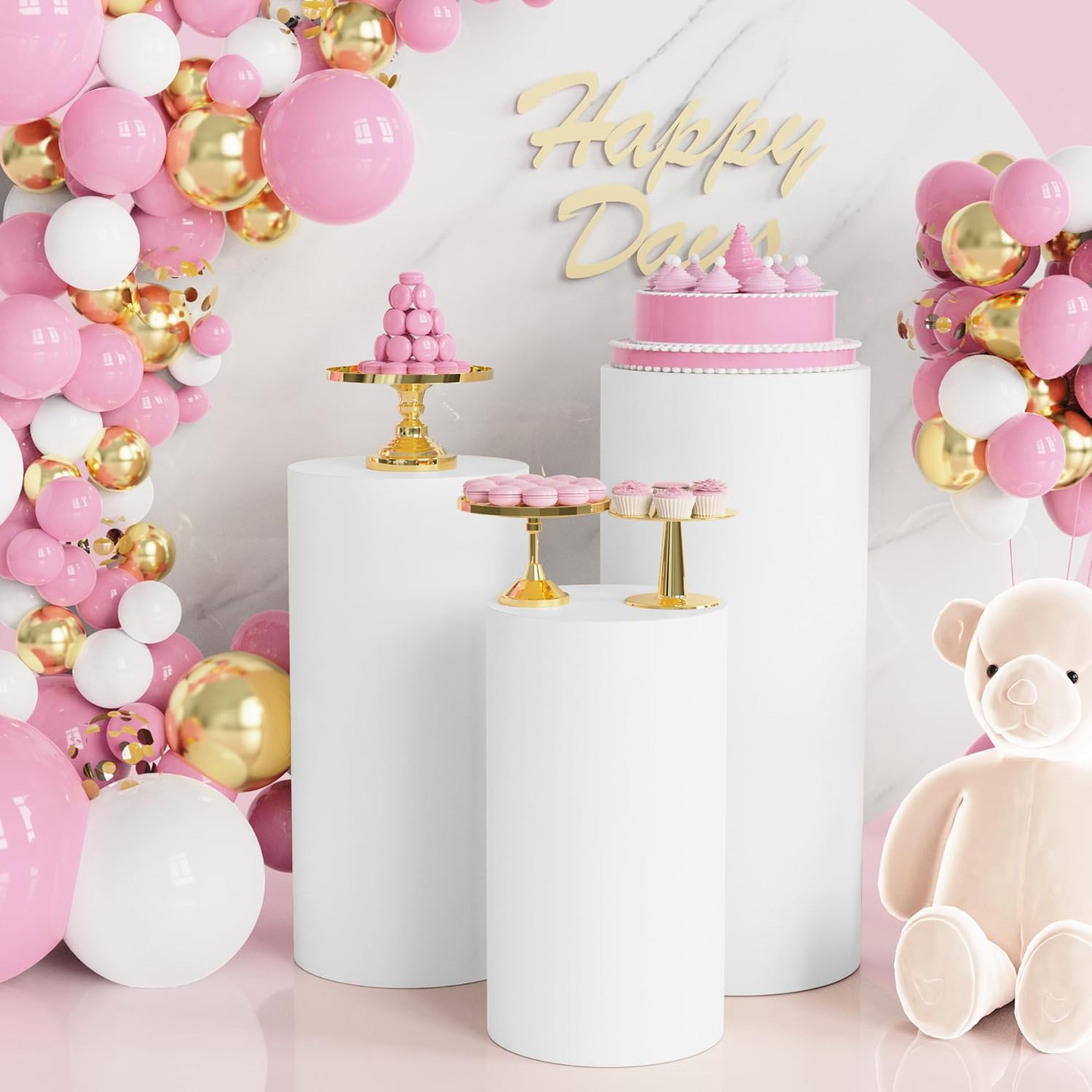 Yeele 1 個/3 個/5 個白シリンダースタンドカバー - Dessert Table Backdrop のレビューと価格