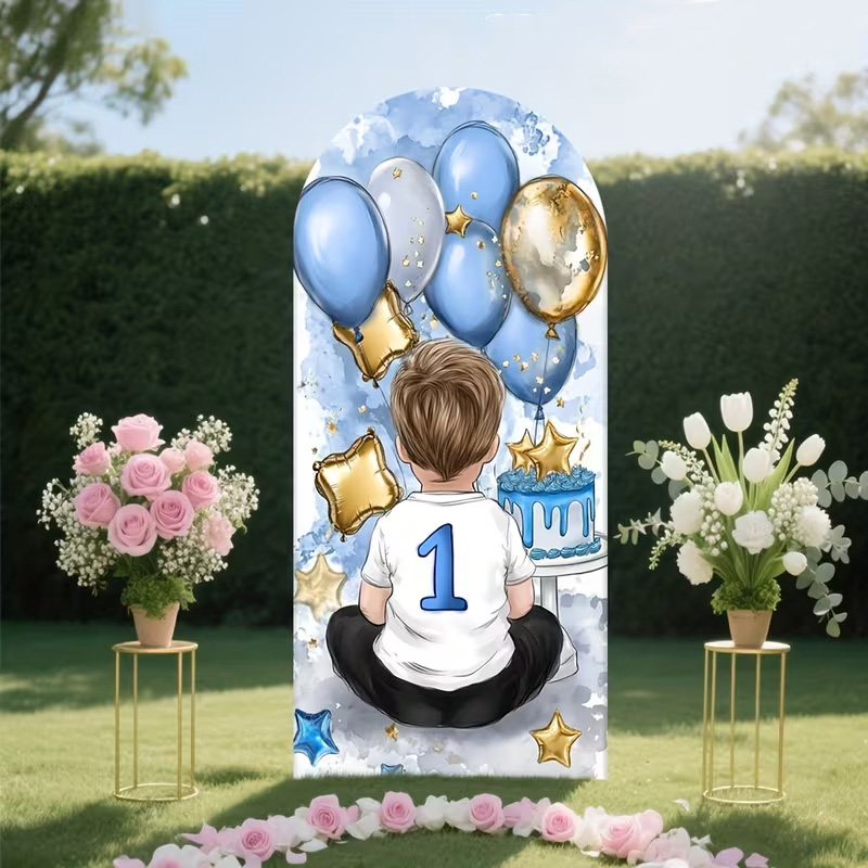 小さな男の子柄アーチ型背景幕カバー 1歳の誕生日背景 バルー - Dessert Table Backdrop のレビューと価格
