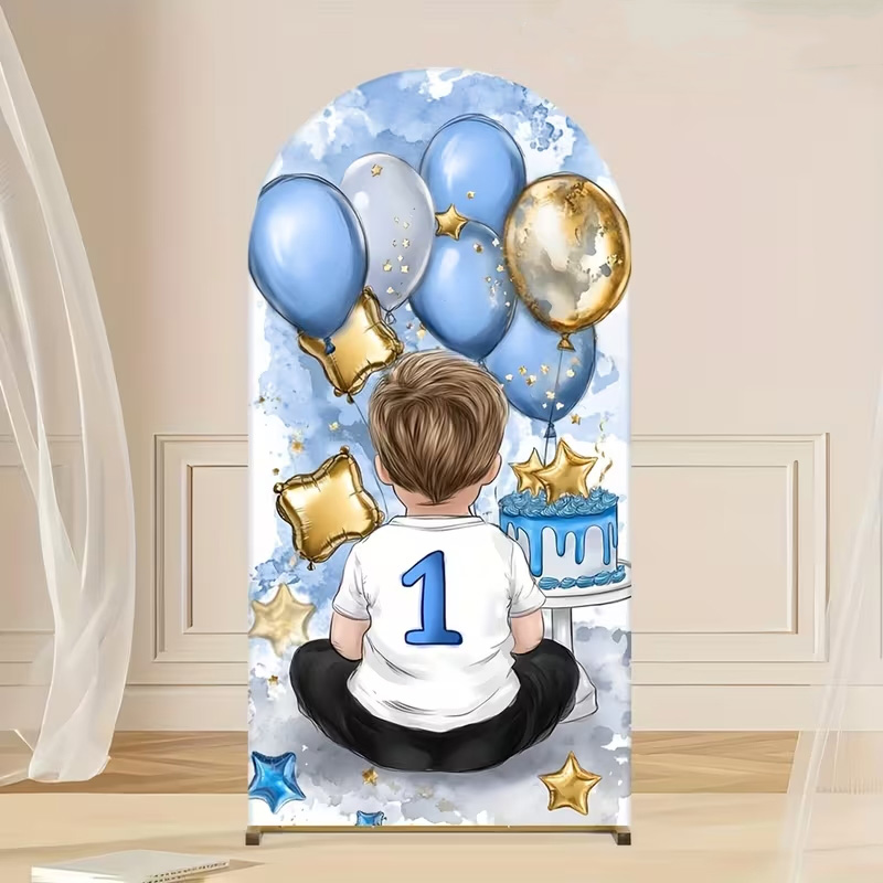 小さな男の子柄アーチ型背景幕カバー 1歳の誕生日背景 バルー - Dessert Table Backdrop のレビューと価格
