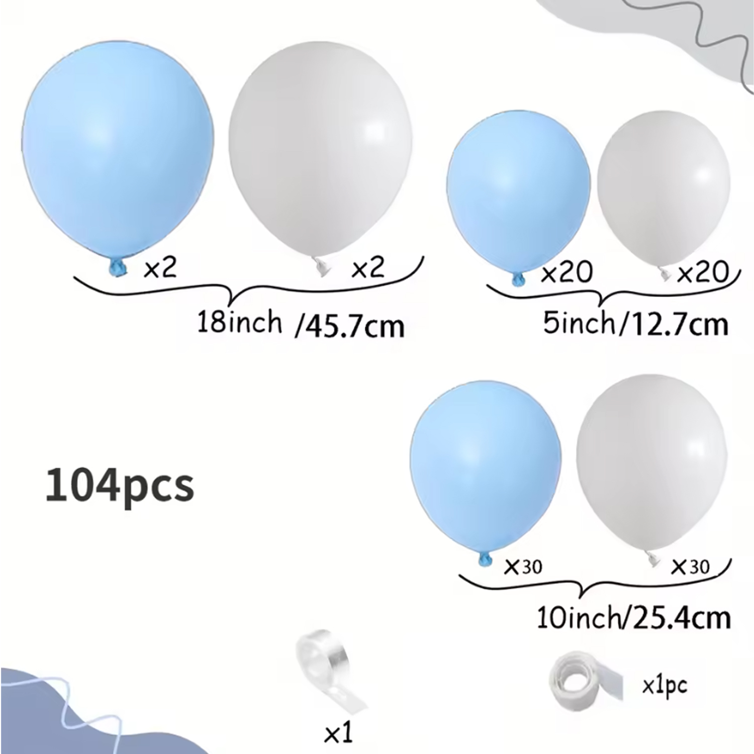104個の青と白のバルーンアーチキット、結婚式、誕生日、パー - Balloon Arch Kit のレビューと価格