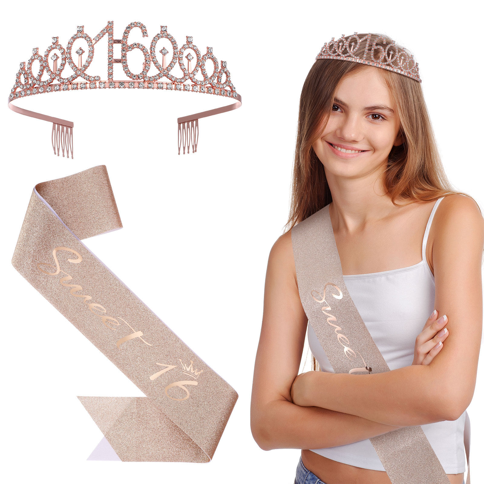 1セットのキラキラ光る誕生日ティアラヘッドバンドとスタイリッ - Birthday Sash Glitter のレビューと価格